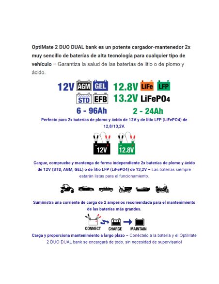 CARGADOR/MANTENEDOR BATERÍAS OPTIMATE 2 DUO x 2 BANK TM-570
